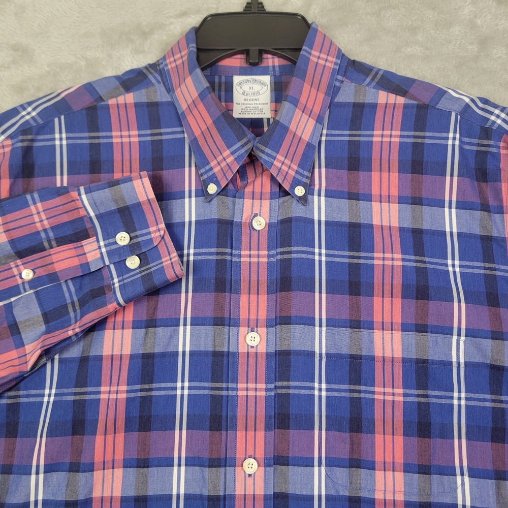 Brooks Brothers Regent Blue Pink Plaid Cotton Long Sleeve Button Shirt Men's XL